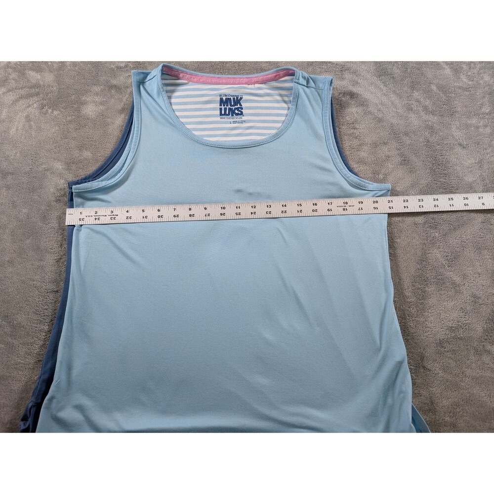 2 Muk Luk Pajama Tank Tops L Blue Cloud Knit Pull Over Sleepwear Night Shirt - Picture 8 of 9